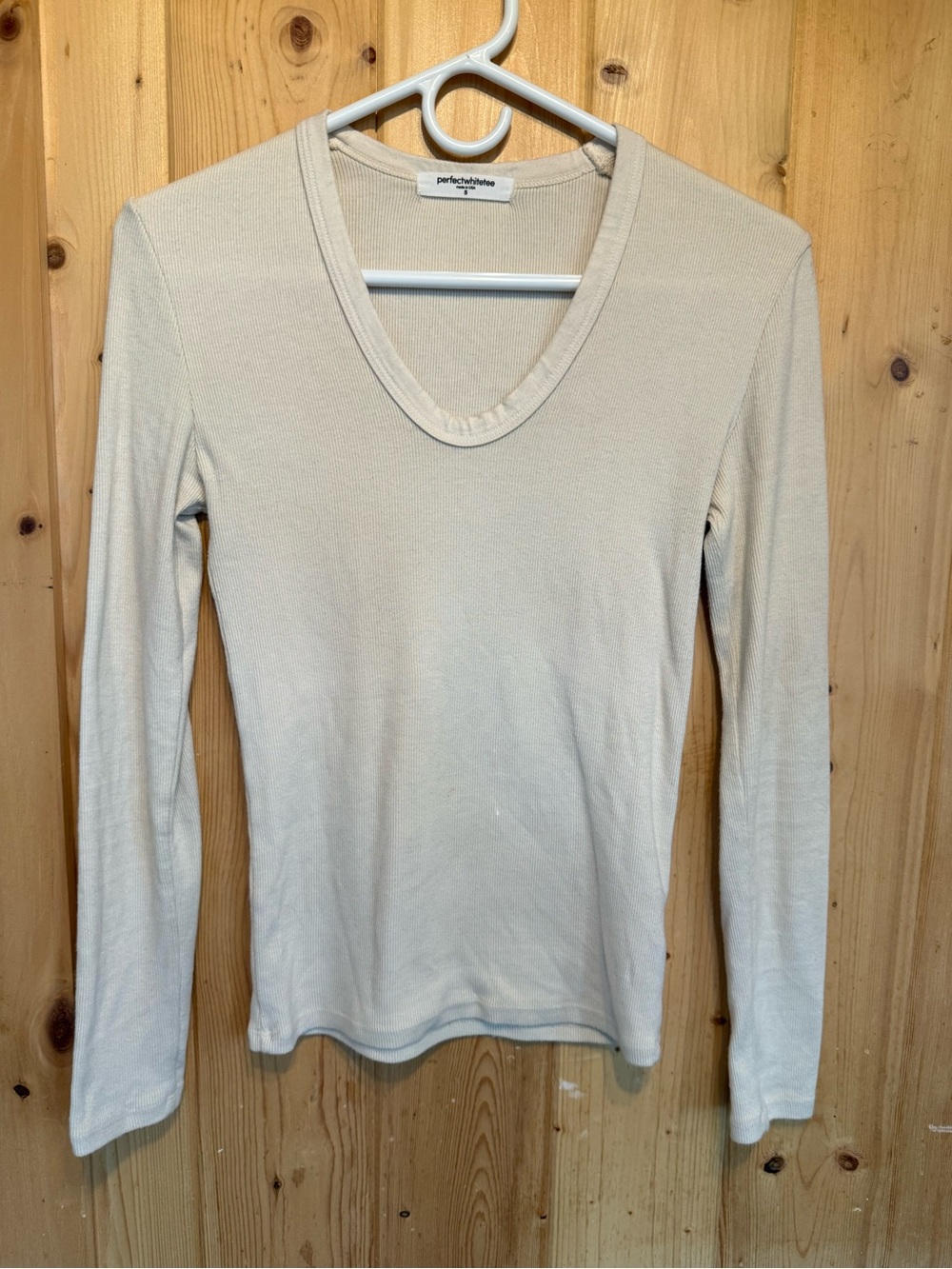 perfectwhitetee Robyn Ribbed Cotton U Neck Long Sleeve